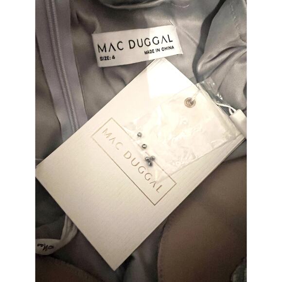 Mac Duggal Gown Embellished Illusion Long Sleeve Wrap Platinum Size 4 NWT 20189 - Picture 10 of 10